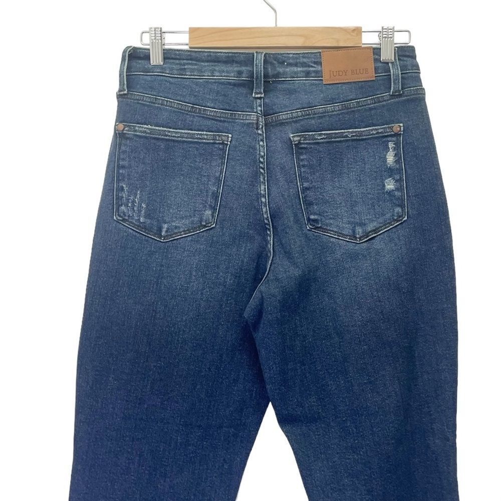 Judy Blue Buffalo Plaid Patch Midrise Cuffed Boyfriend Jeans Dark Wash Size 29 - Picture 7 of 15